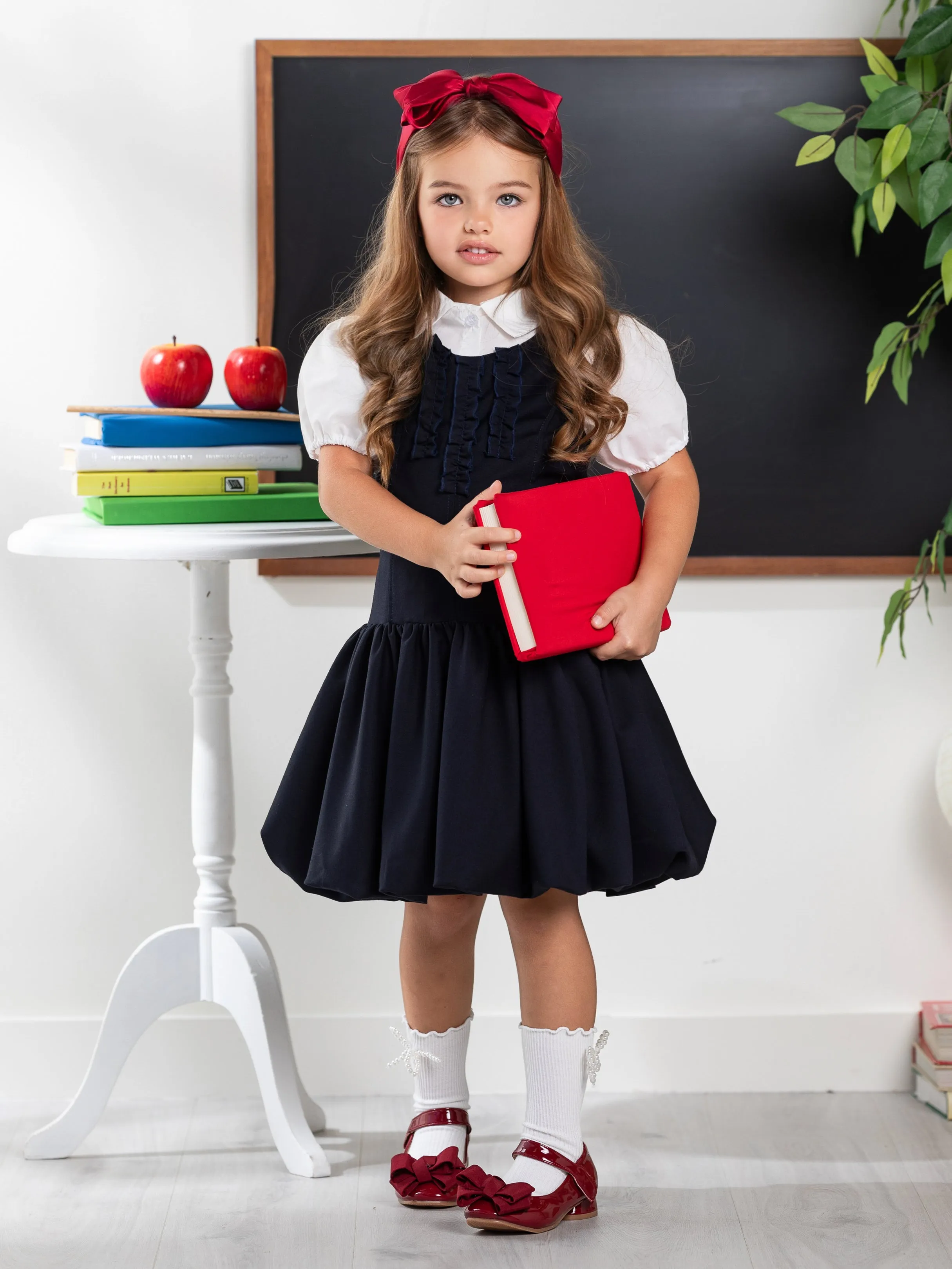 Chic Navy Ruffle Uniform Dress by Kids Couture