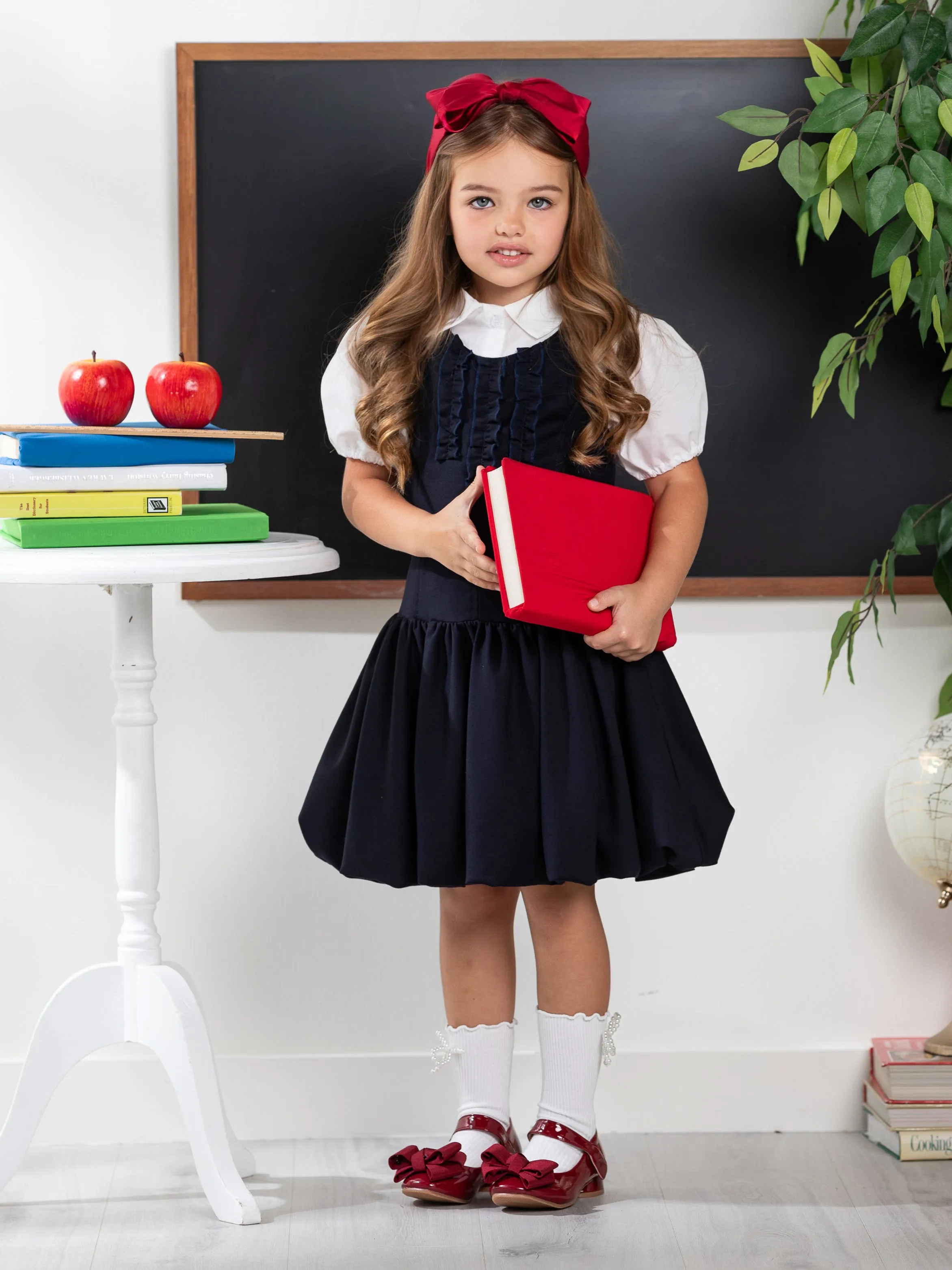 Chic Navy Ruffle Uniform Dress by Kids Couture