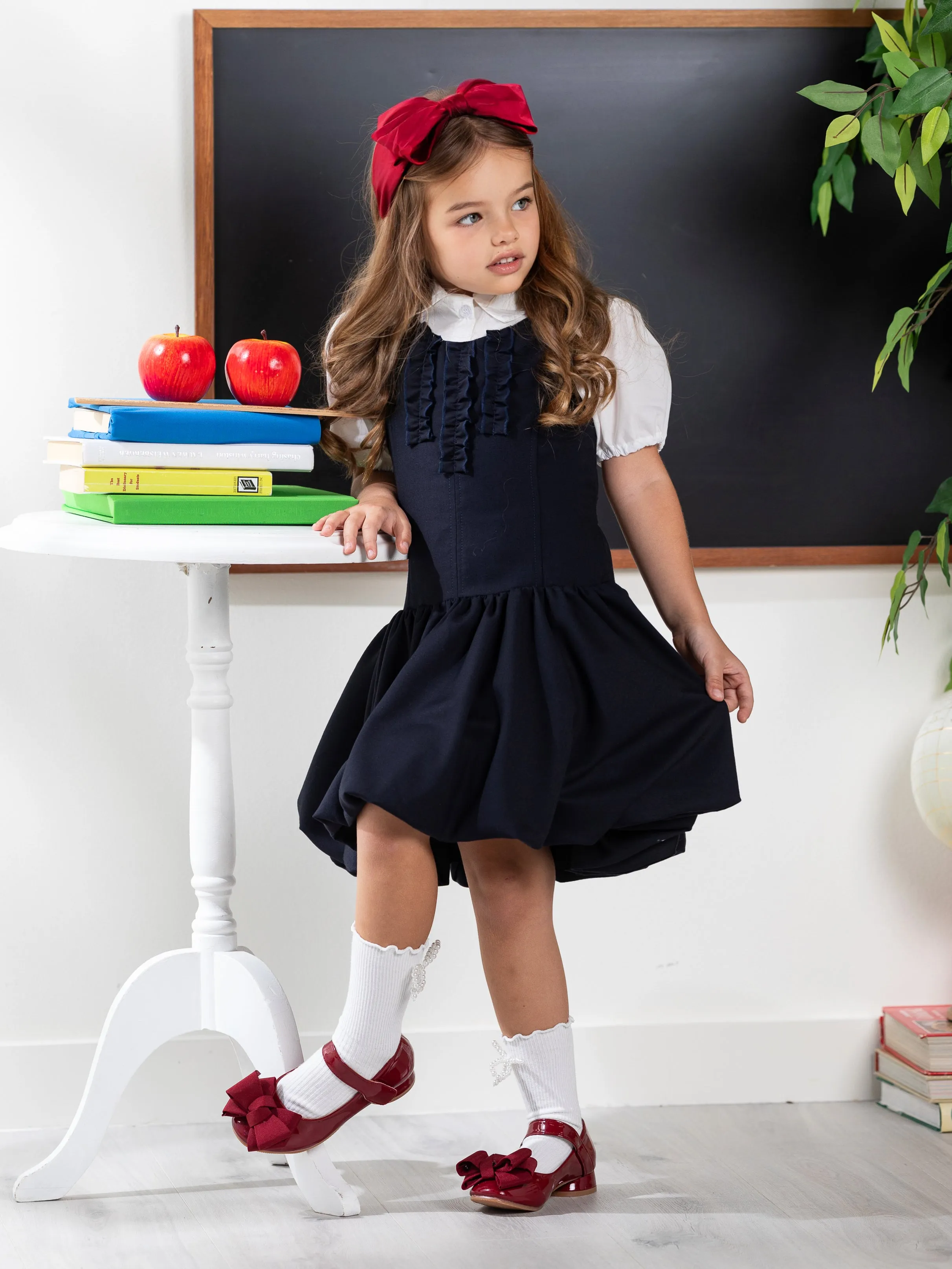 Chic Navy Ruffle Uniform Dress by Kids Couture