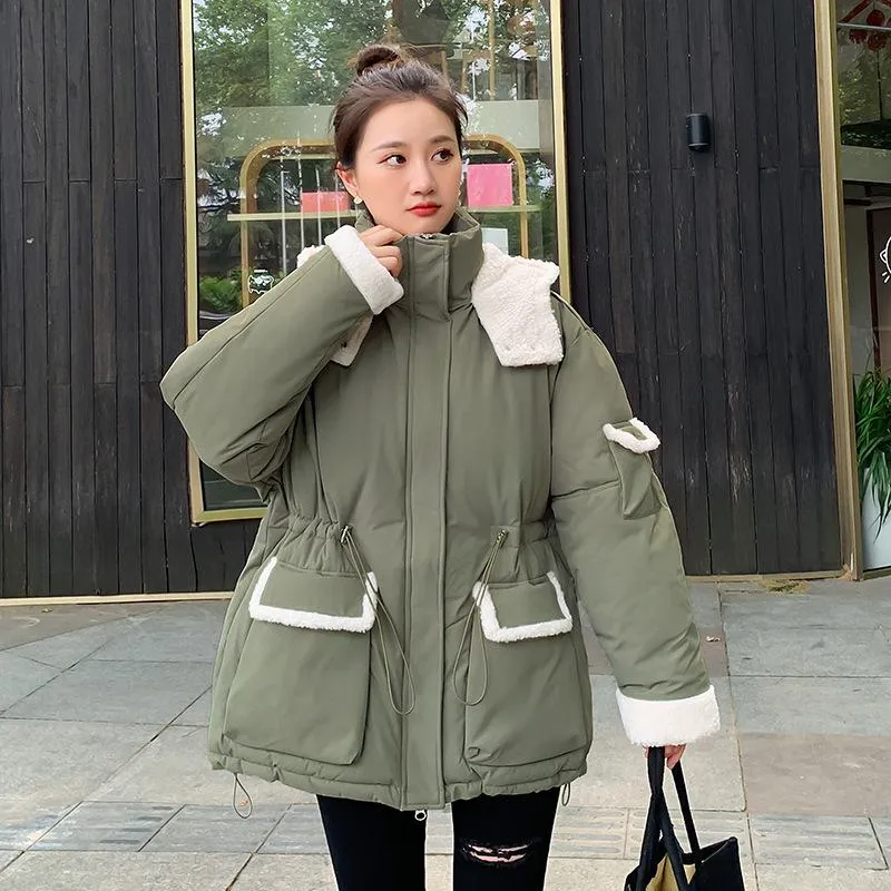 Cinched Waist Thickened Puffer Jacket