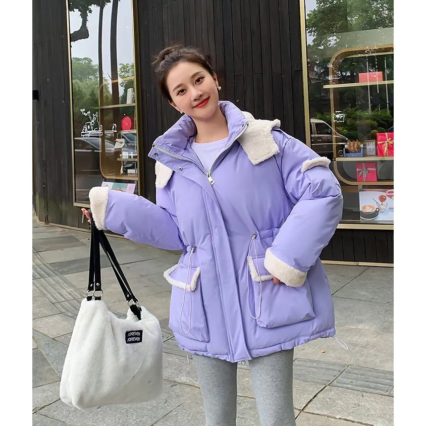 Cinched Waist Thickened Puffer Jacket