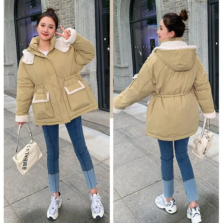 Cinched Waist Thickened Puffer Jacket