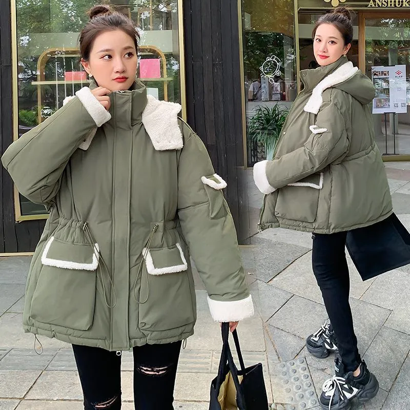 Cinched Waist Thickened Puffer Jacket