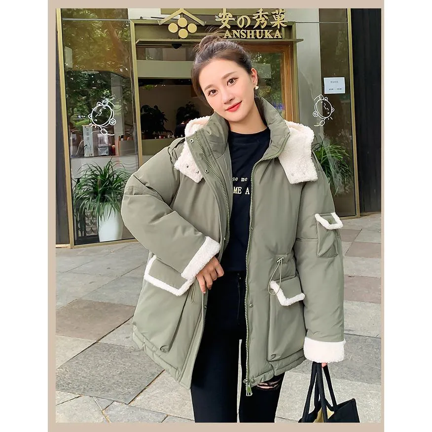 Cinched Waist Thickened Puffer Jacket