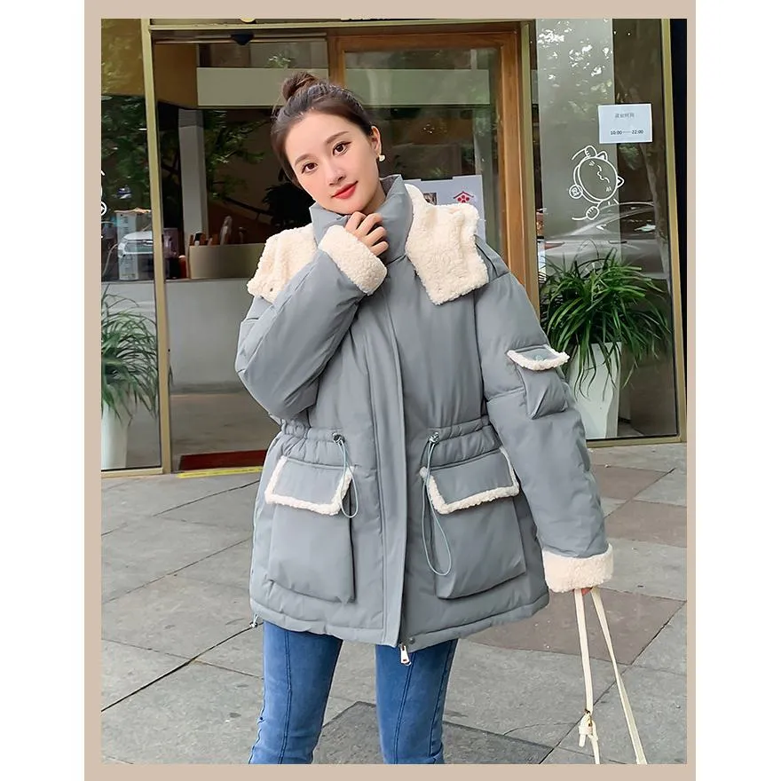 Cinched Waist Thickened Puffer Jacket