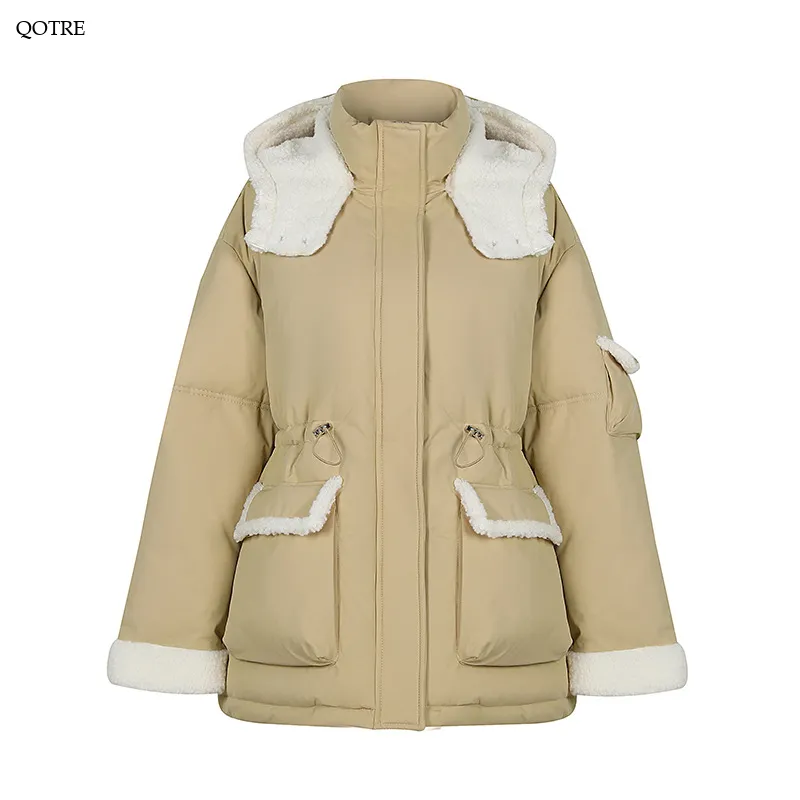 Cinched Waist Thickened Puffer Jacket