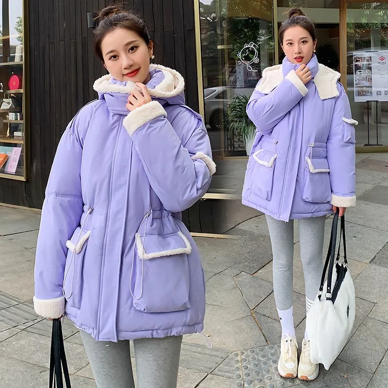 Cinched Waist Thickened Puffer Jacket