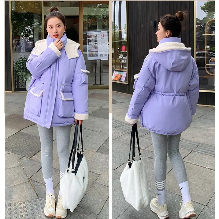 Cinched Waist Thickened Puffer Jacket