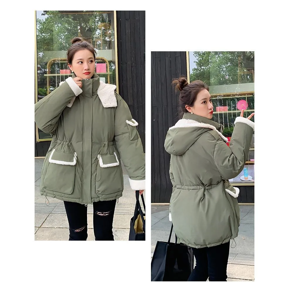 Cinched Waist Thickened Puffer Jacket