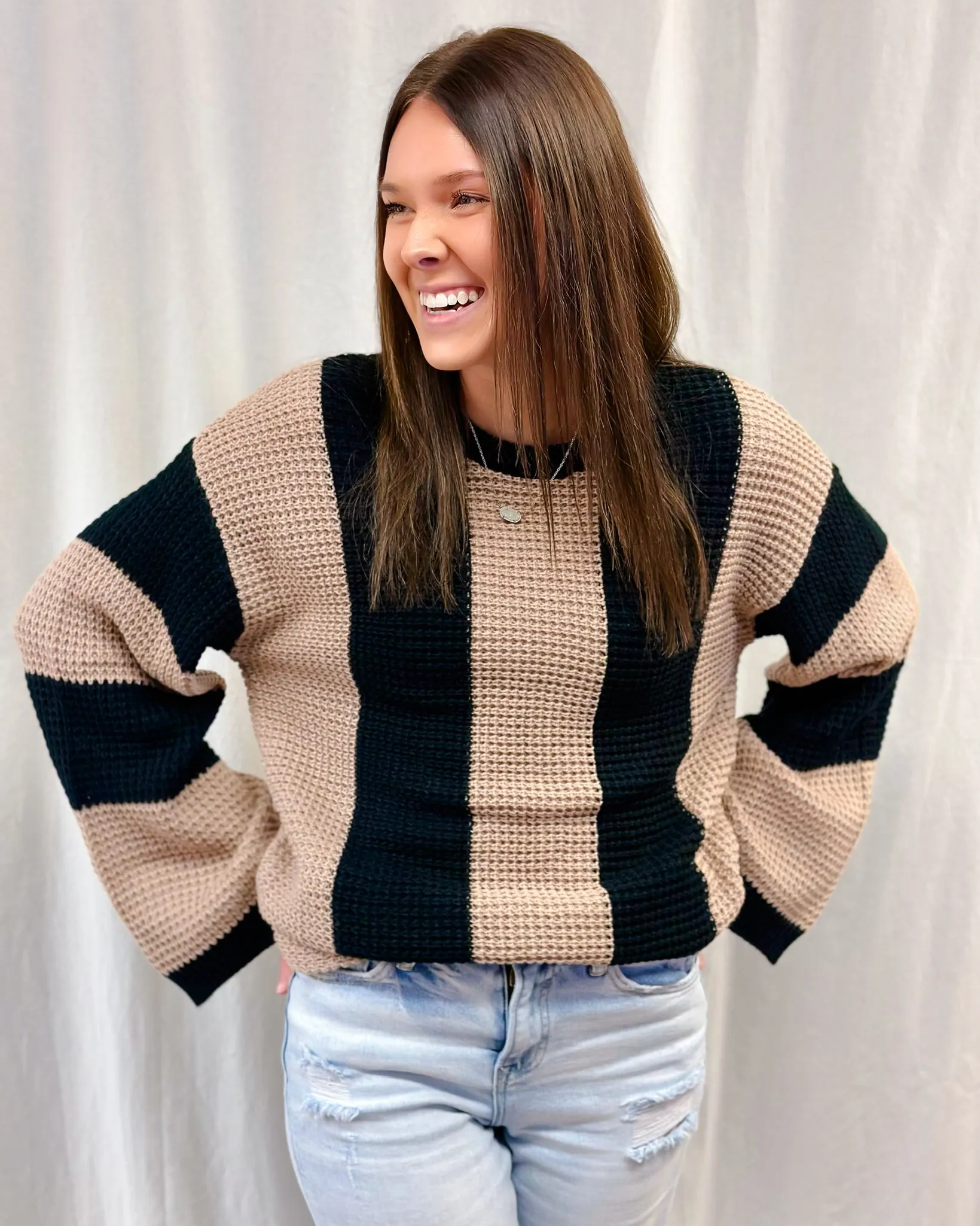 Color Block Striped Bell Sleeve Sweater