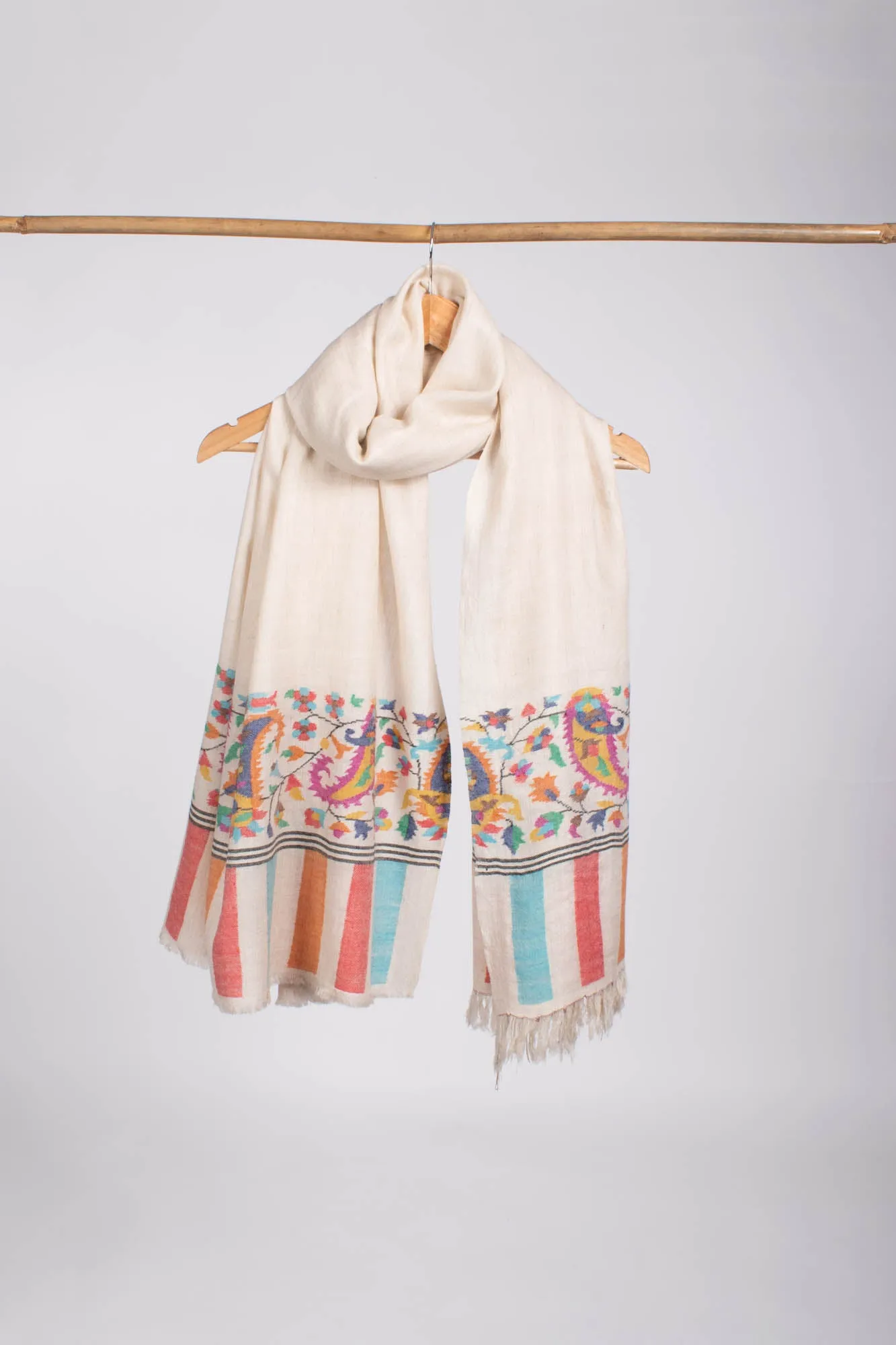 Cream Kashmiri Kani Pashmina Shawl - TUSCALOOSA