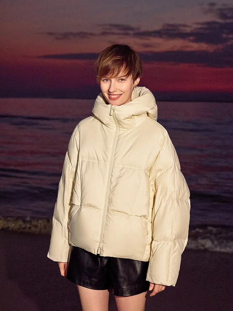 Cropped Hooded Goose Down Jacket