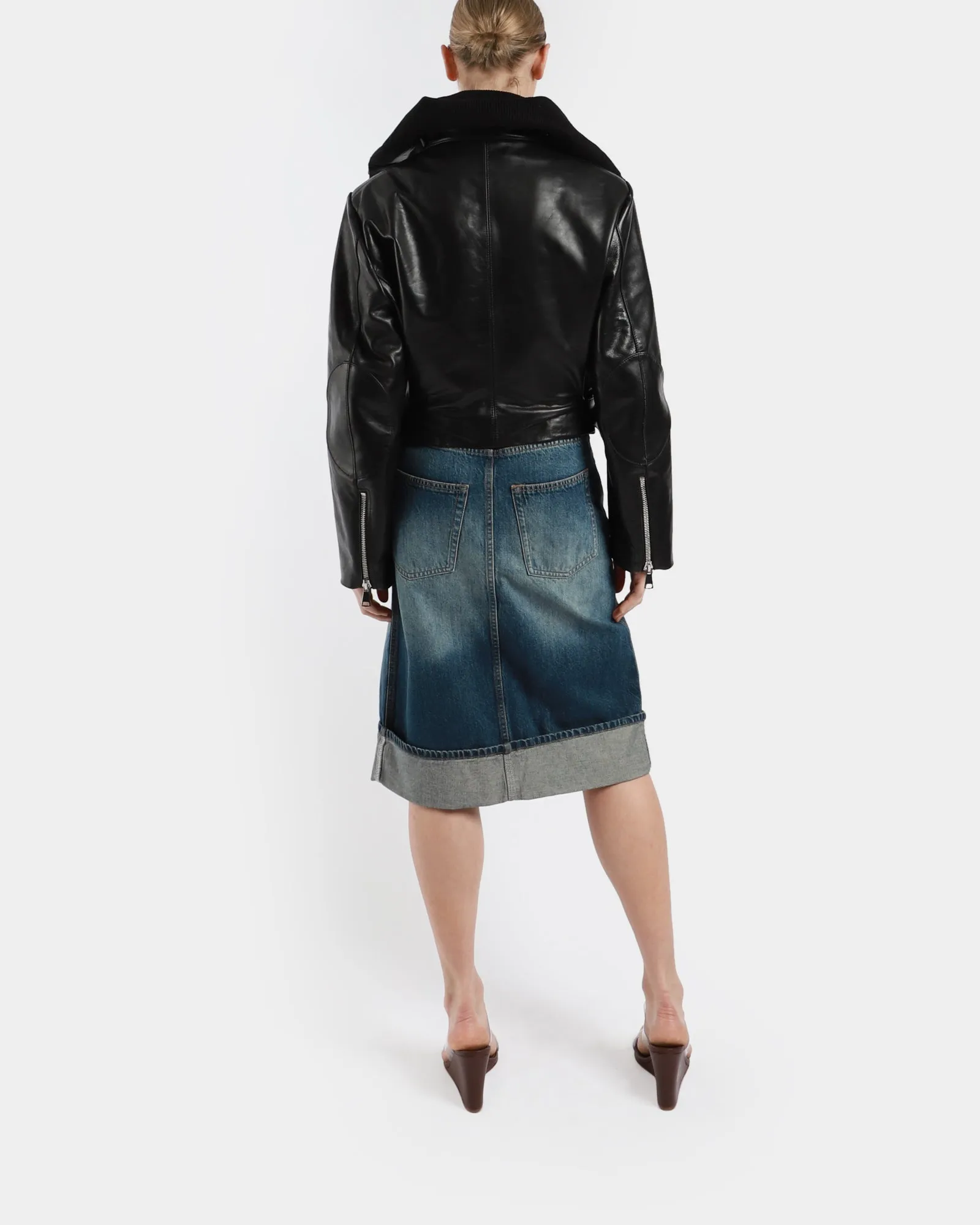 Cropped Leather Biker Jacket