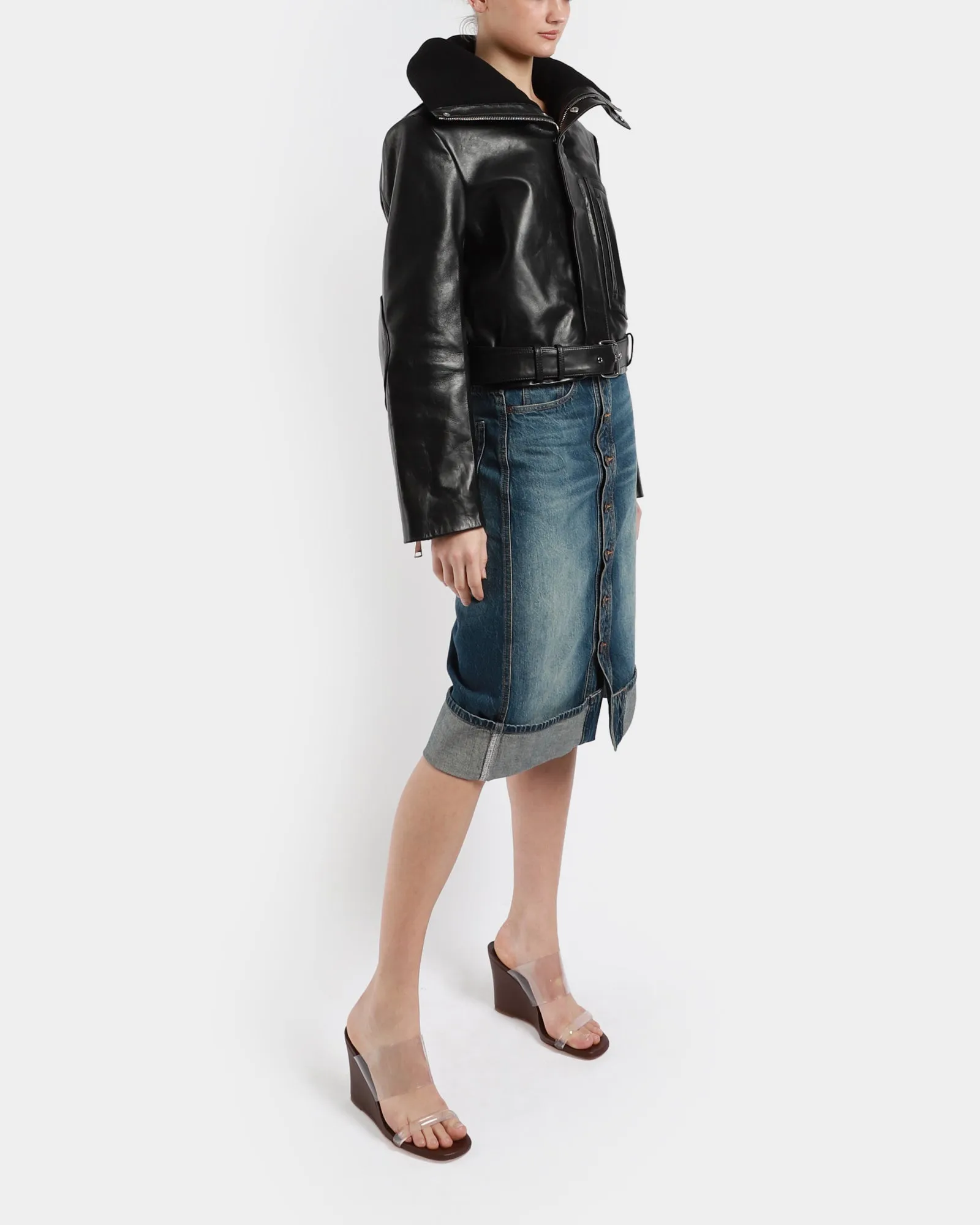 Cropped Leather Biker Jacket