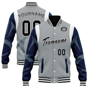 Custom Gray Seattle Jacket Bomber Full-Snap Varsity Letterman Personalized Jacket FZ005-D025004-27