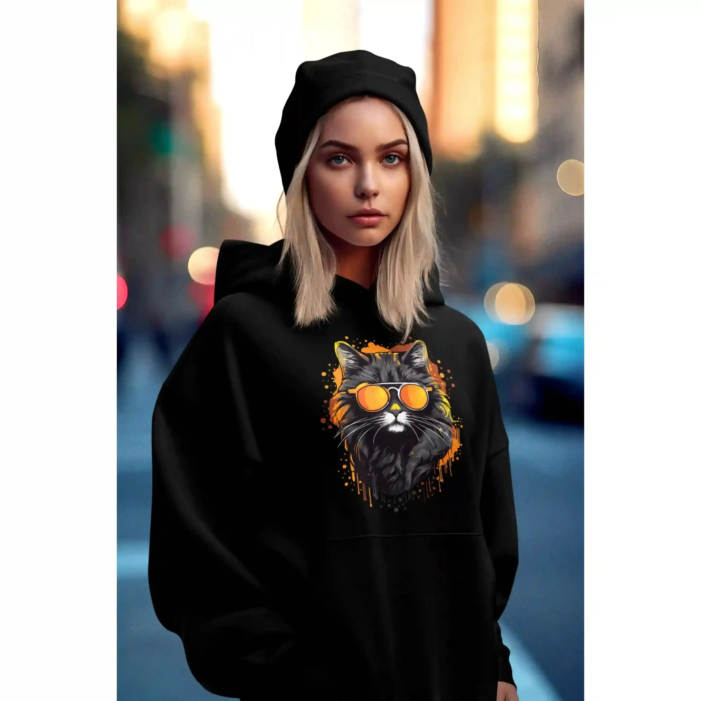 Damen Hoodie mit Katzenmotiv "Cool Cat"