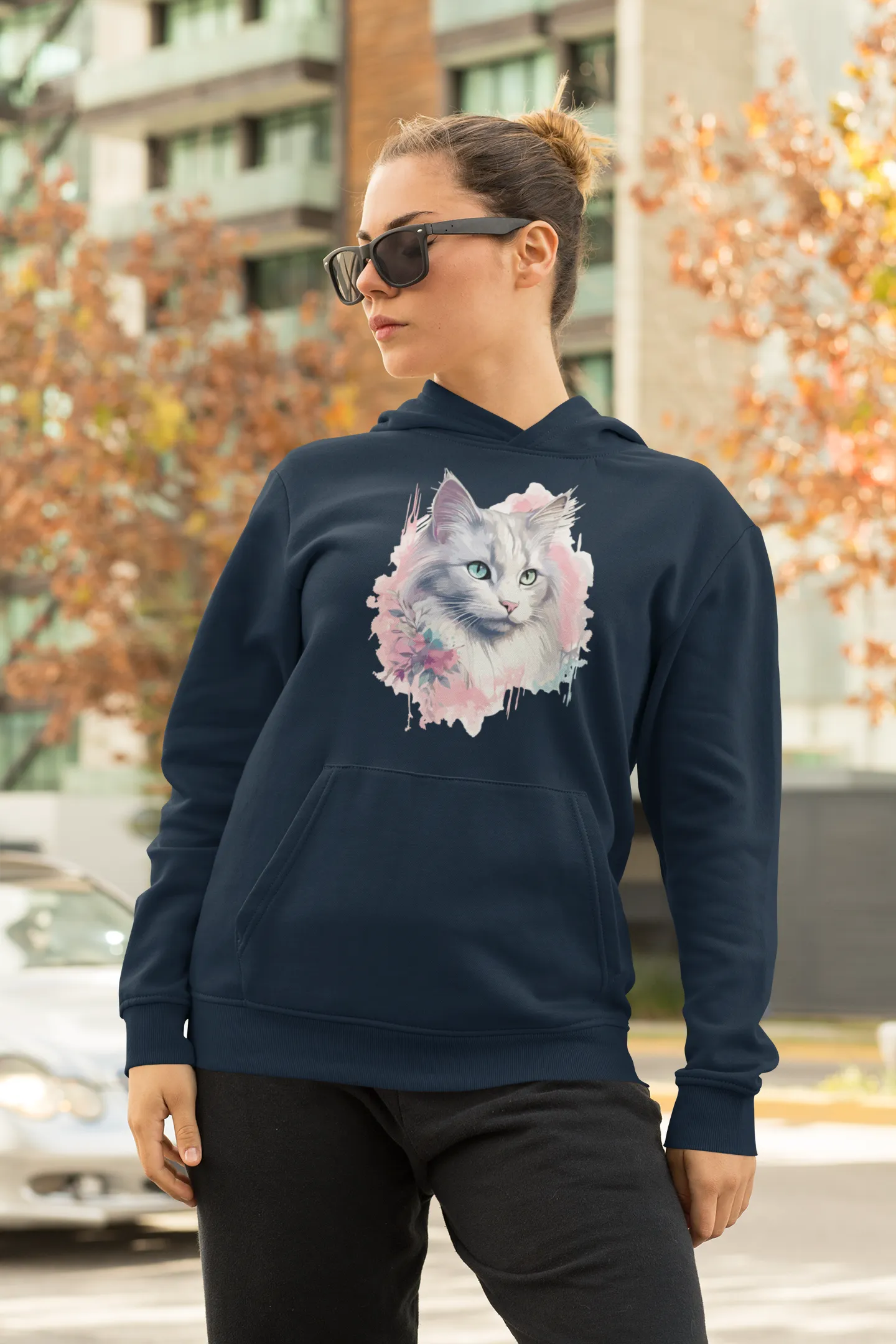 Damen Hoodie mit Katzenmotiv "Heterochromia Cat"