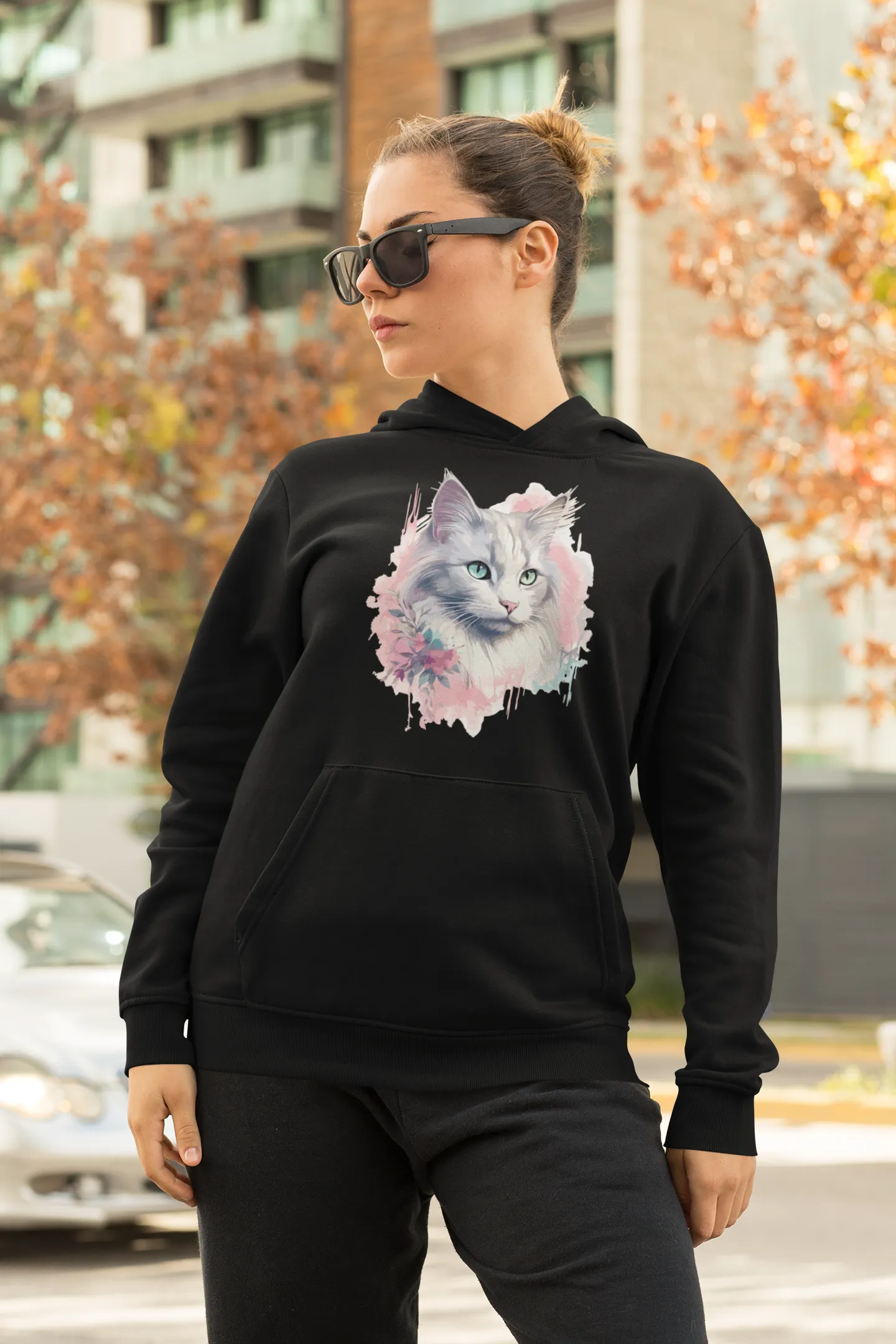 Damen Hoodie mit Katzenmotiv "Heterochromia Cat"