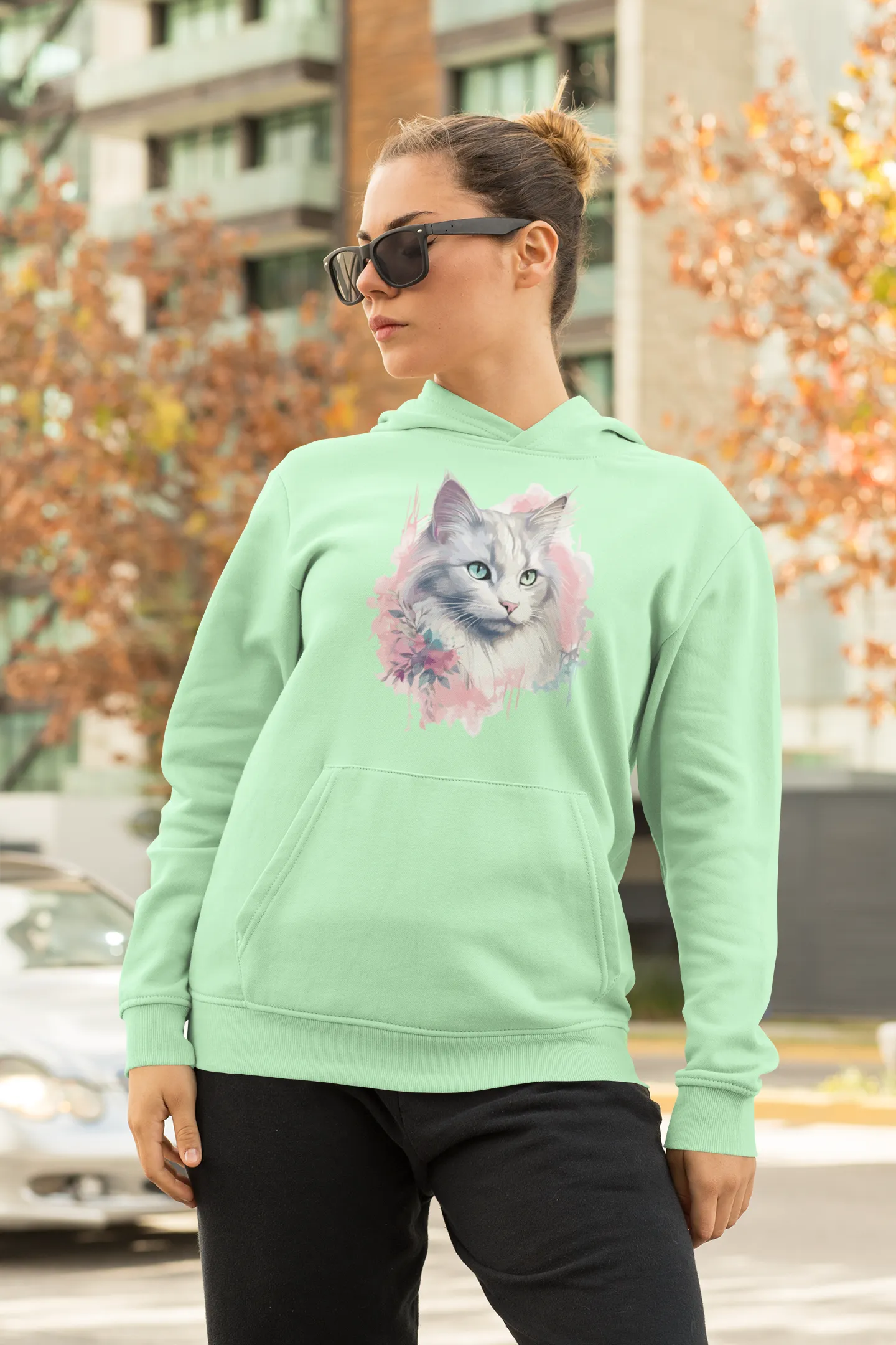 Damen Hoodie mit Katzenmotiv "Heterochromia Cat"