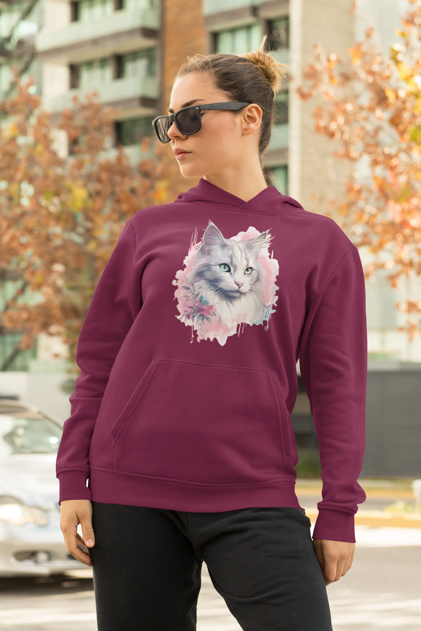 Damen Hoodie mit Katzenmotiv "Heterochromia Cat"