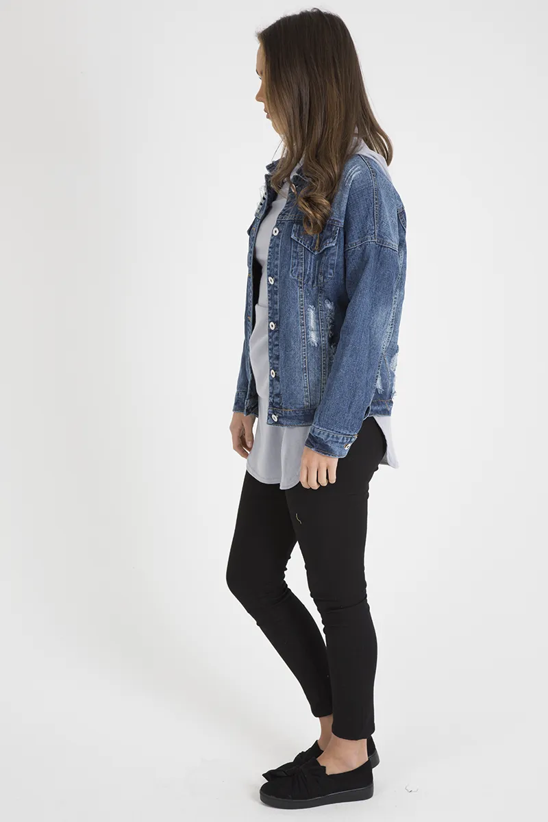 Dark Wash Distressed Denim Jacket - Madison