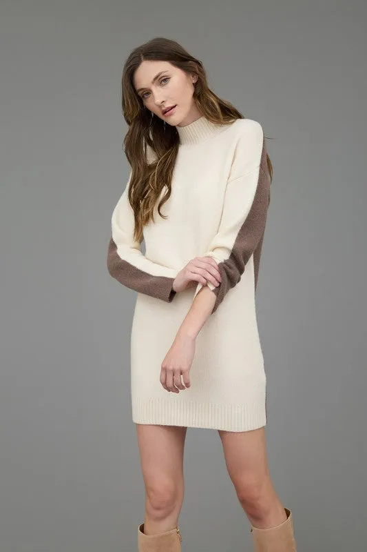 DEEDEE COLORBLOCK MOCK NECK LONG SLEEVE SWEATER DRESS