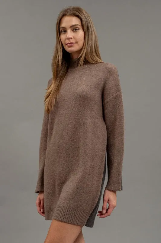 DEEDEE COLORBLOCK MOCK NECK LONG SLEEVE SWEATER DRESS