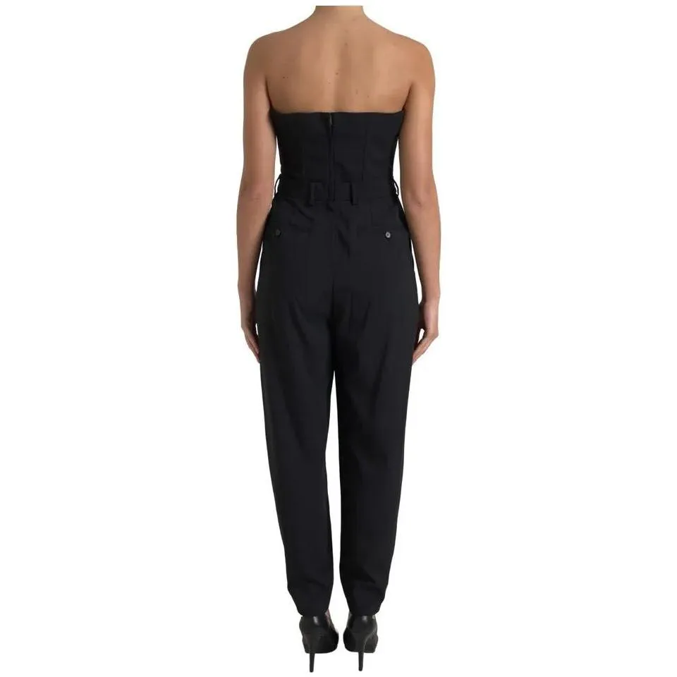 Dolce & Gabbana Black Wool Stretch Strapless Jumpsuit Dress