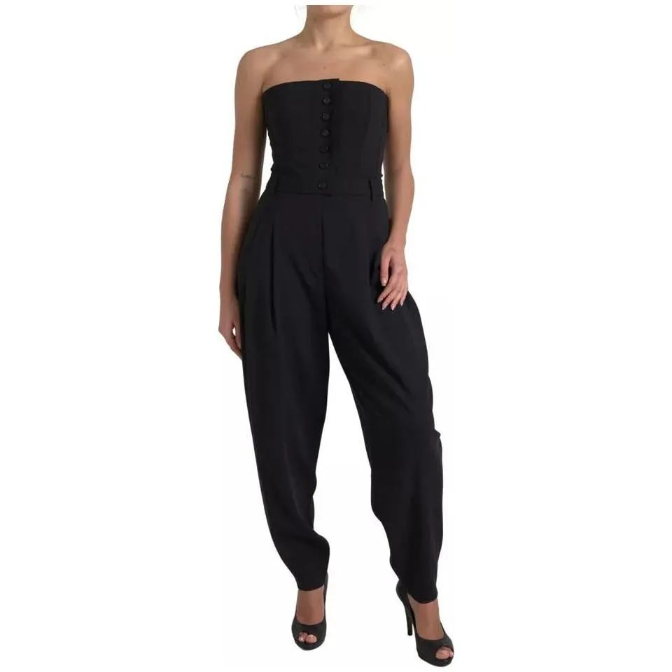 Dolce & Gabbana Black Wool Stretch Strapless Jumpsuit Dress