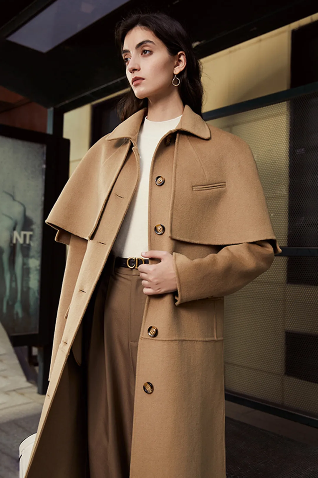 Double-sided woolen coat | Light khaki reversible coat | Banquet single-breasted coat