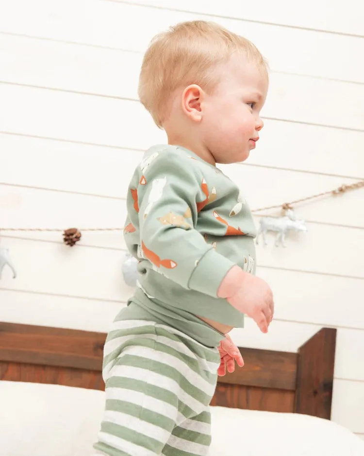 DPD Organic Cotton Fox Top and Stripe Sage Green Pants Set