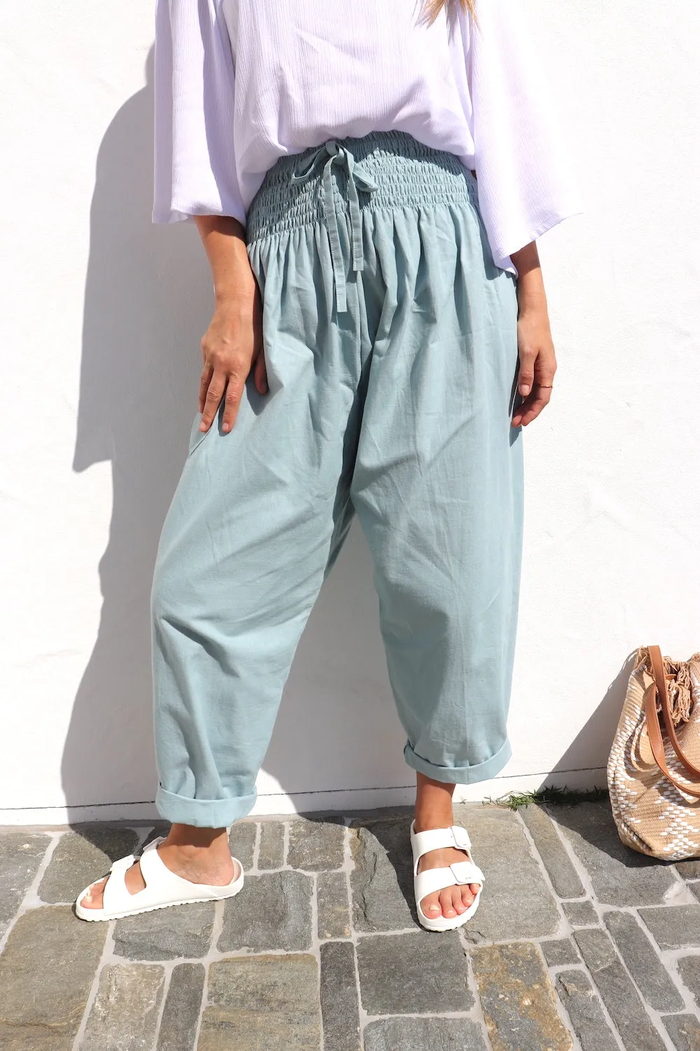 Dream Pant in LUX Cotton Plain Sage/Teal