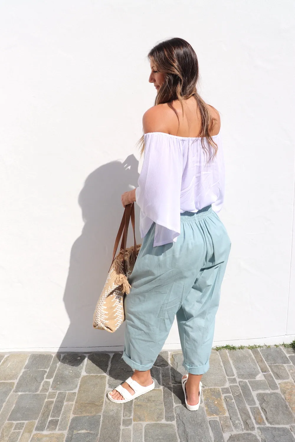 Dream Pant in LUX Cotton Plain Sage/Teal