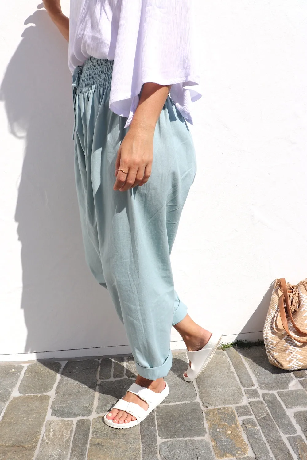 Dream Pant in LUX Cotton Plain Sage/Teal