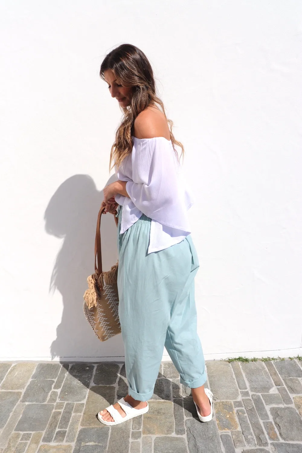 Dream Pant in LUX Cotton Plain Sage/Teal