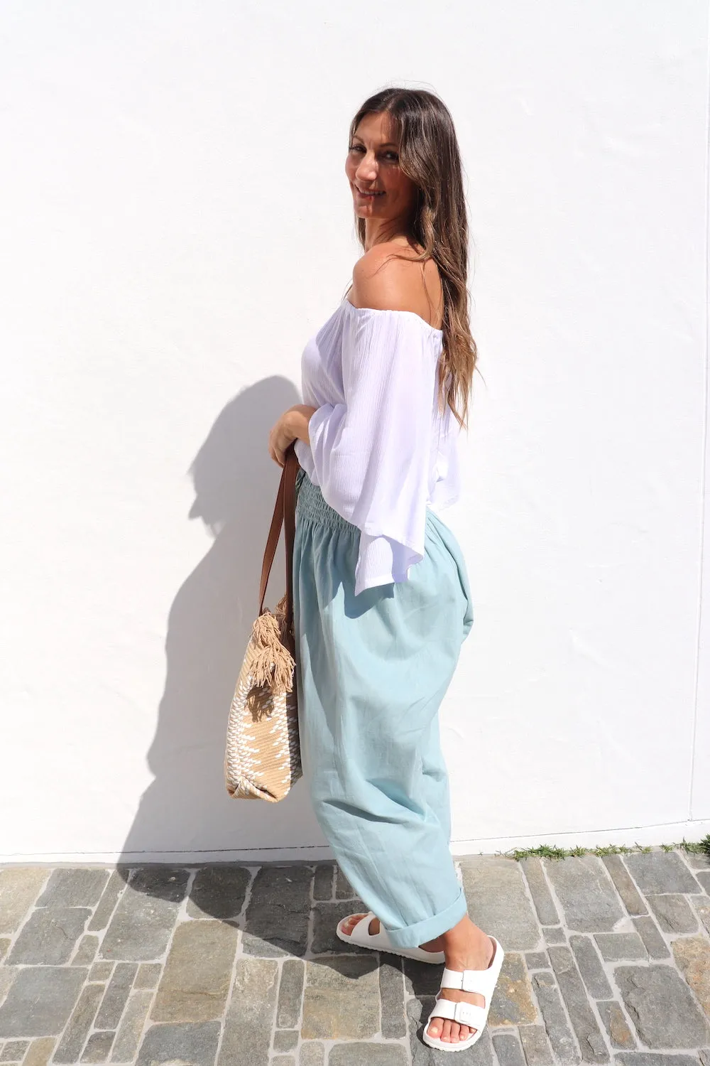 Dream Pant in LUX Cotton Plain Sage/Teal