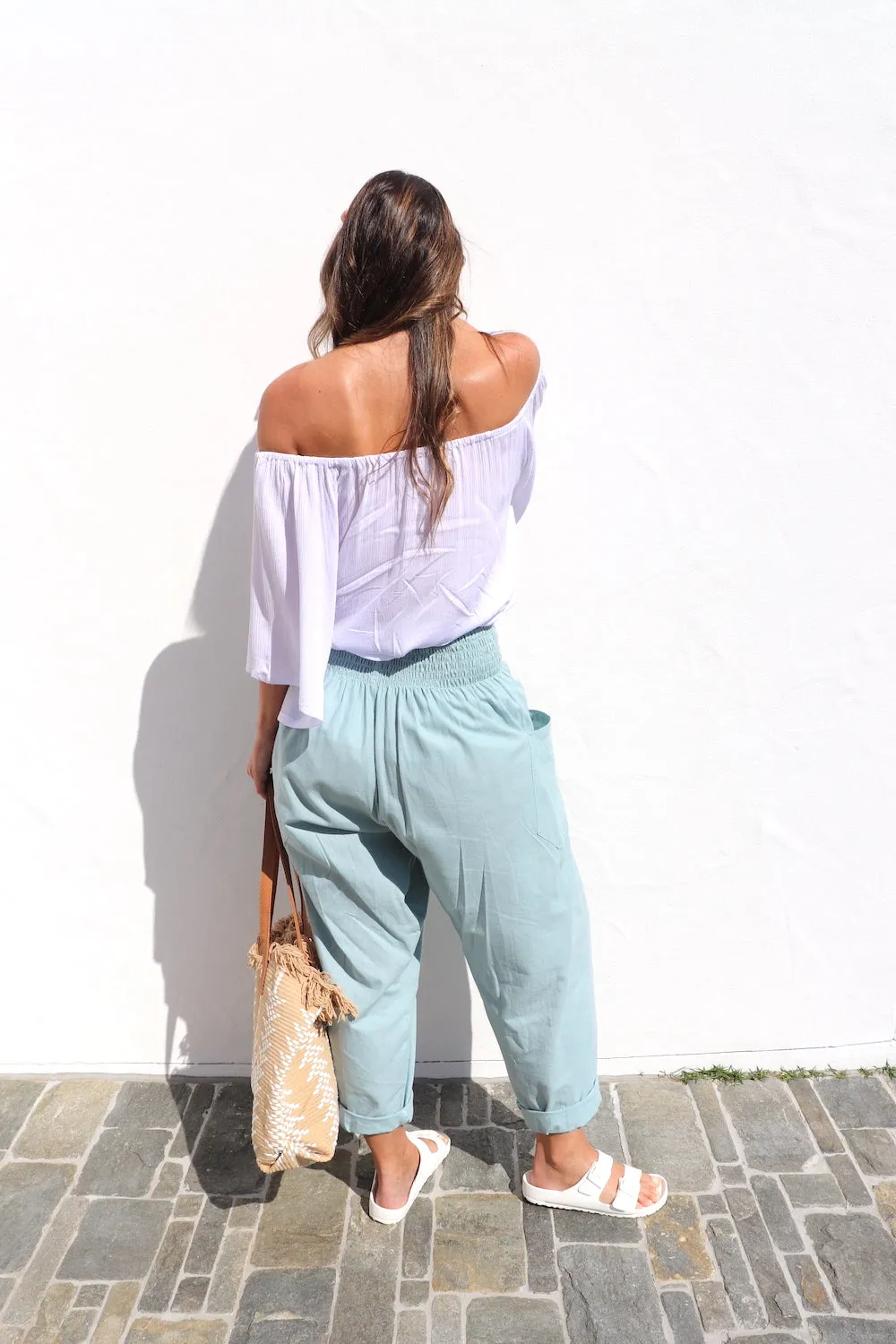 Dream Pant in LUX Cotton Plain Sage/Teal