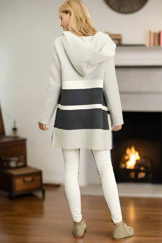 Dress Forum Oversized Hooded Cardigan - Light Gray / Navy