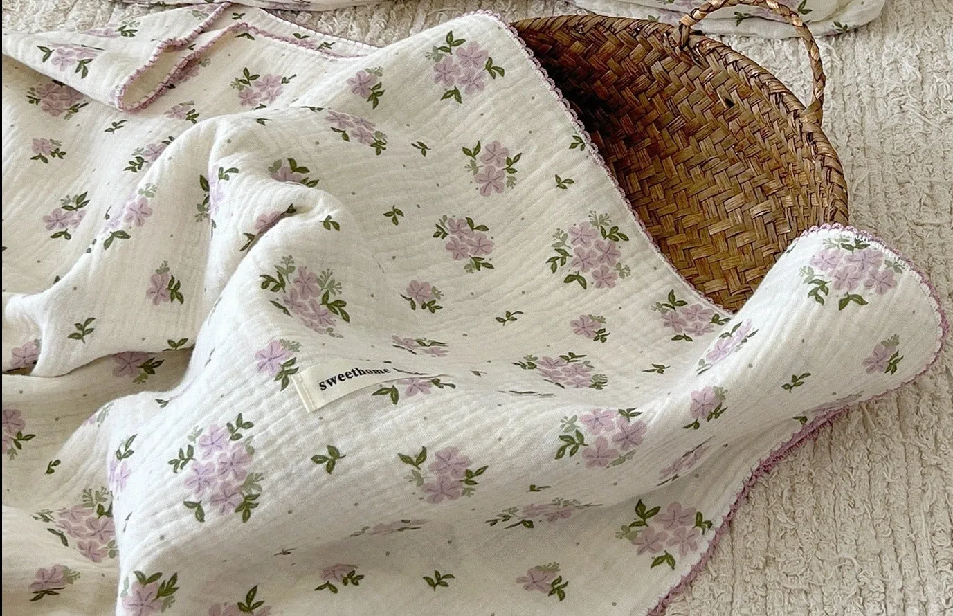 Earthy Cotton Blanket with Delicate Trim (25 designs)