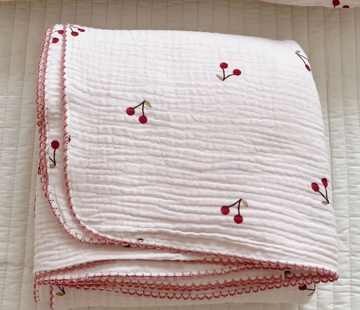 Earthy Cotton Blanket with Delicate Trim (25 designs)