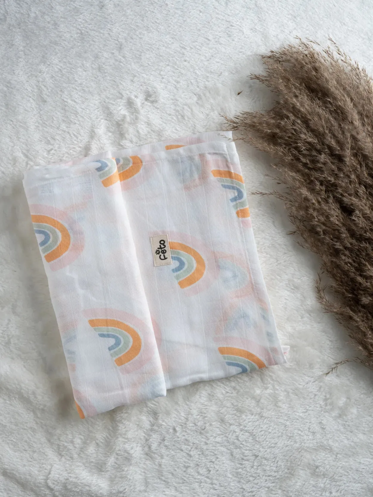 FETO COTTON MUSLIN SWADLE WRAP - BIG RAINBOW