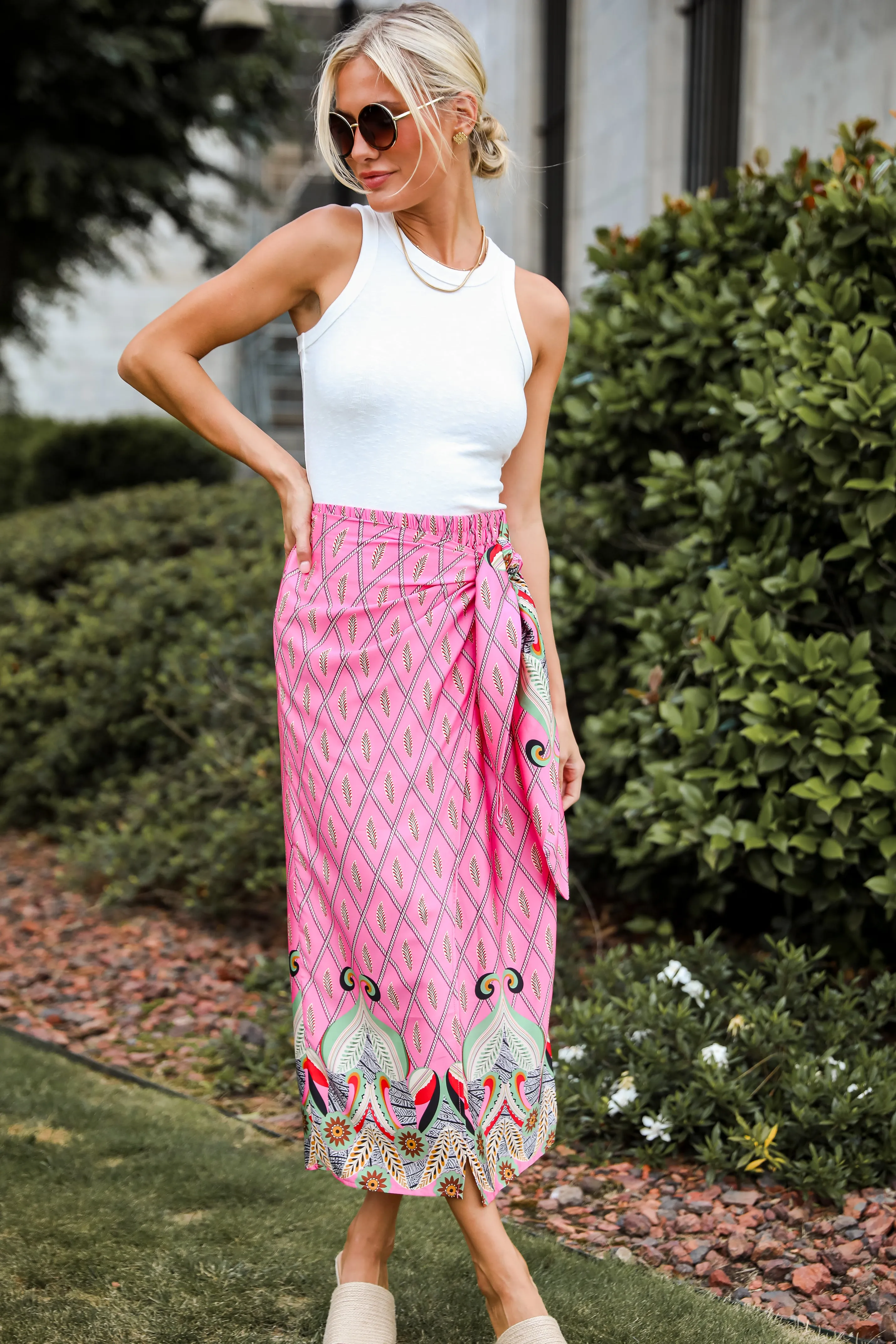 FINAL SALE - Exceptional Attitude Pink Satin Wrap Midi Skirt