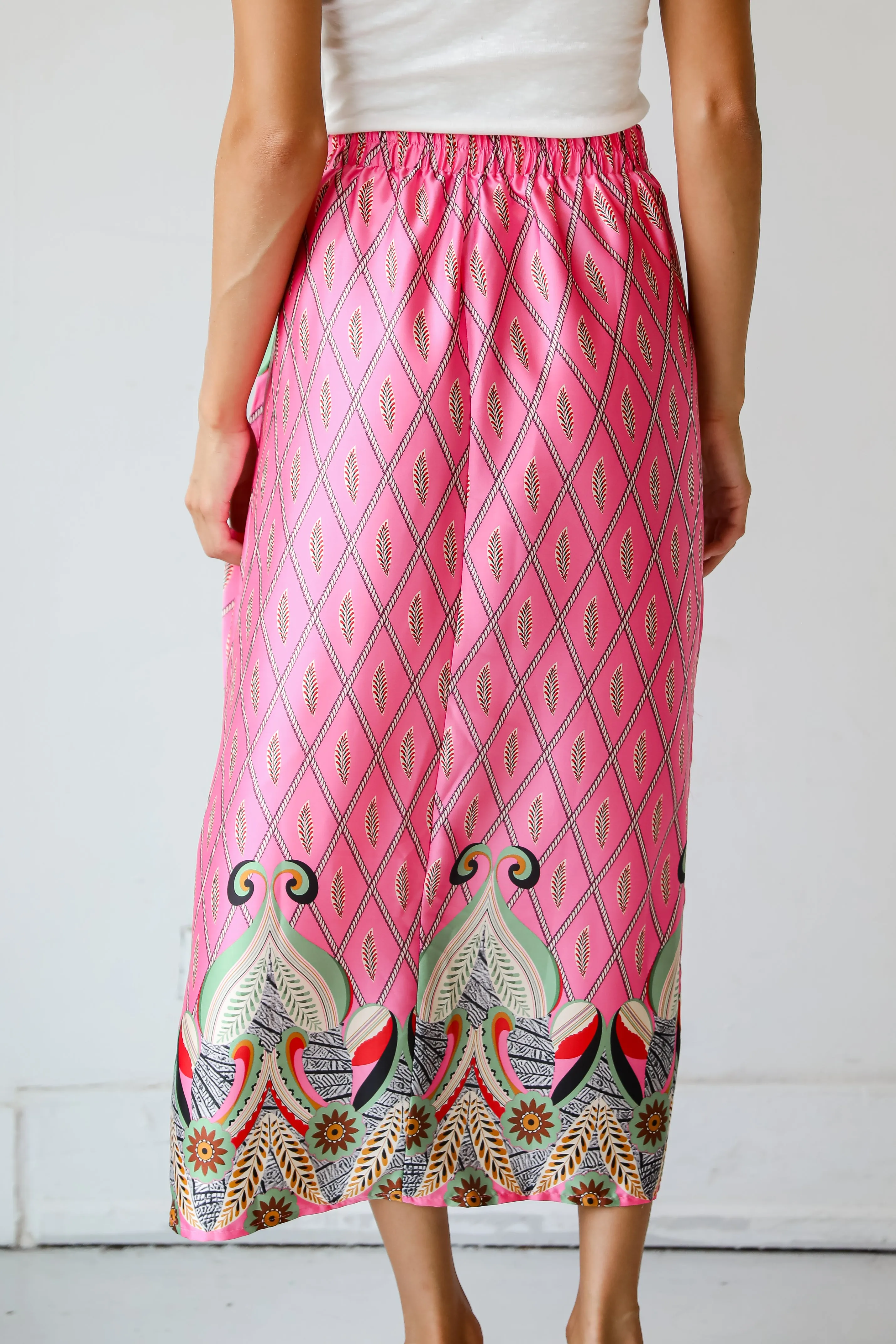 FINAL SALE - Exceptional Attitude Pink Satin Wrap Midi Skirt