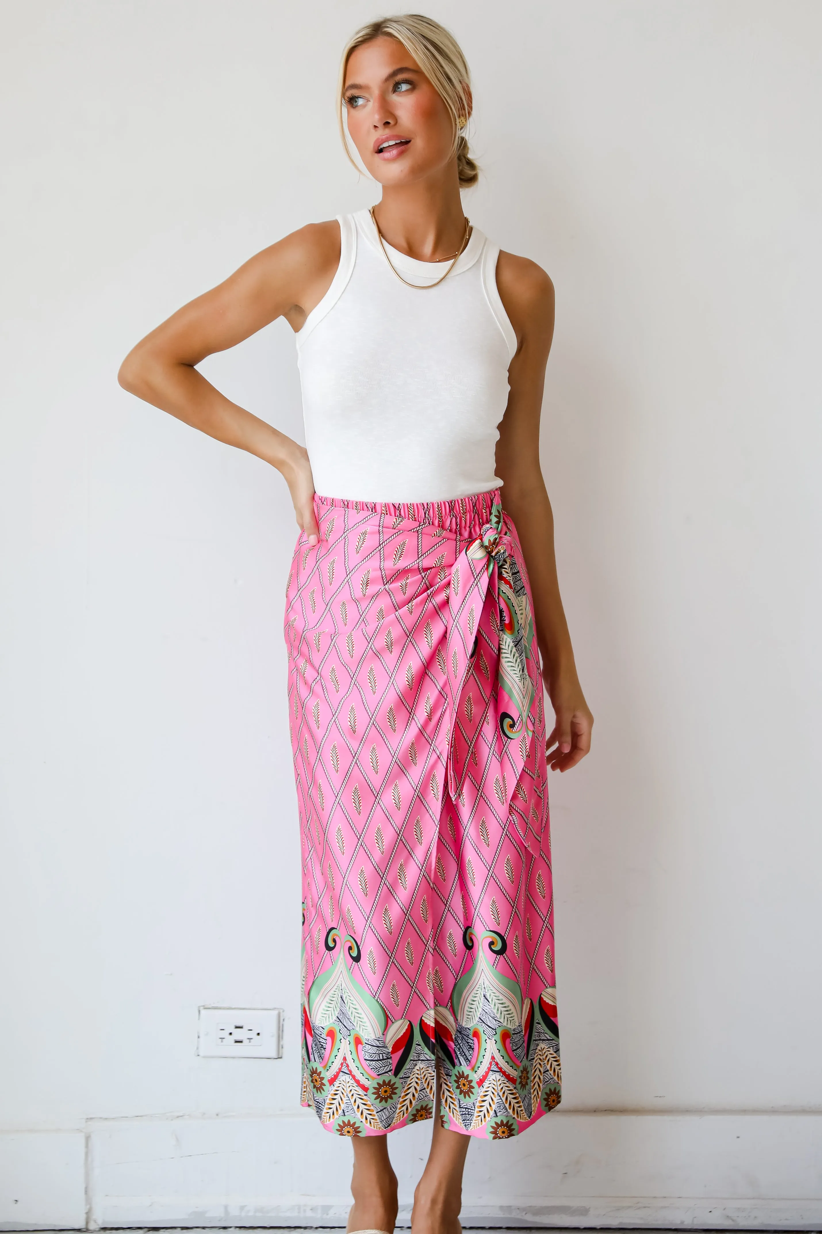 FINAL SALE - Exceptional Attitude Pink Satin Wrap Midi Skirt