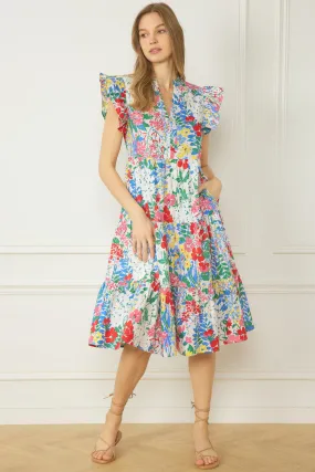 Flutter Sleeve Midi Dress | Floral Field