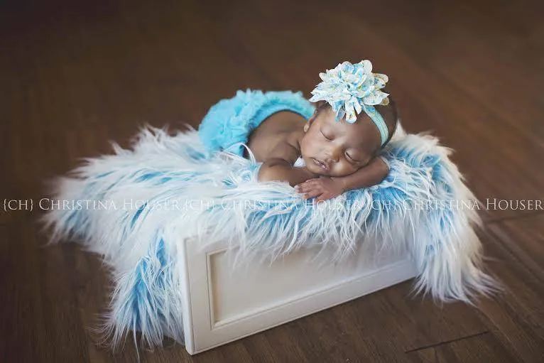 Frosted Aqua Blue Mongolian Faux Fur Blanket Newborn Photography