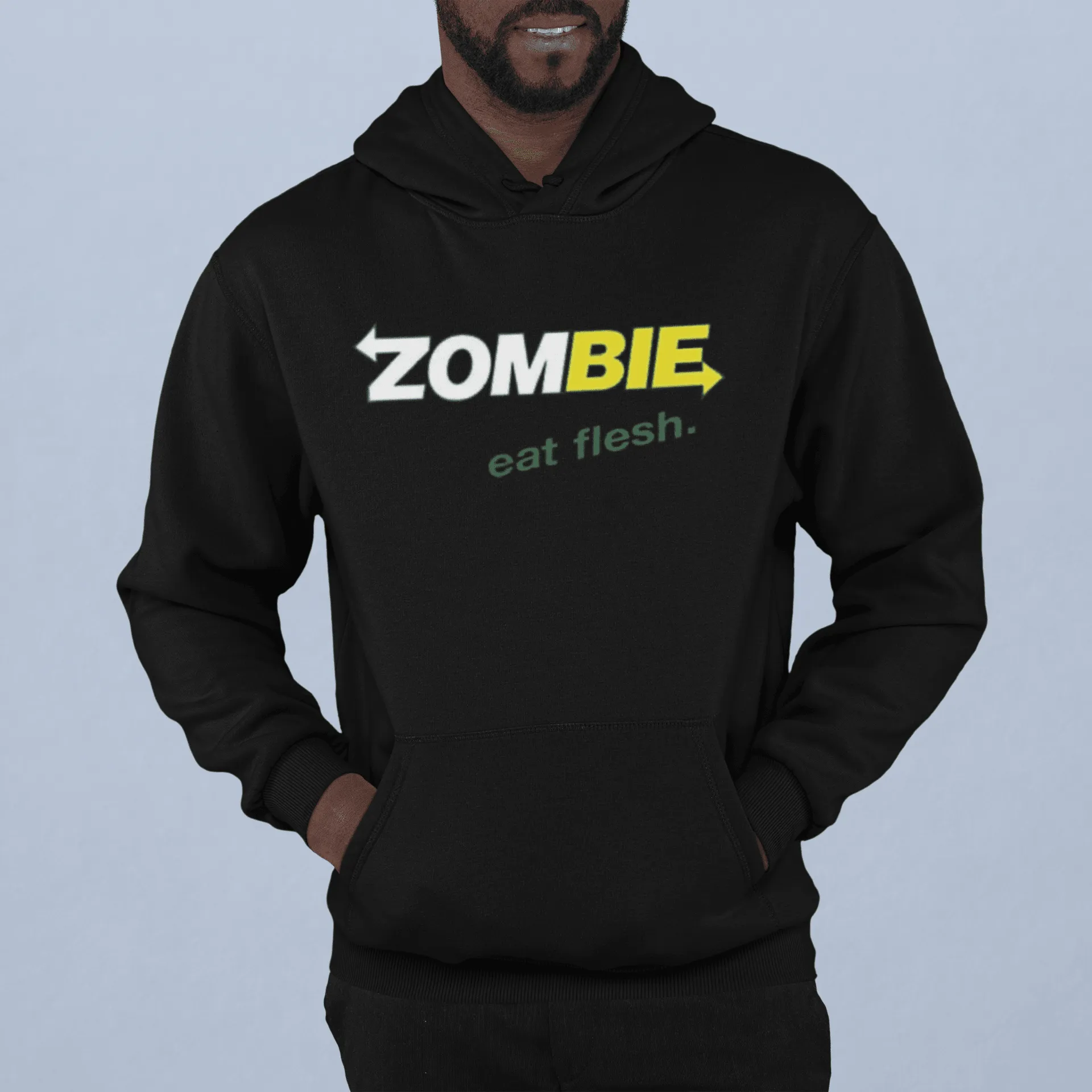 Funny Logo Hoodie Zombie Eat Flesh Midweight Belnded Cotton Unisex Pullover