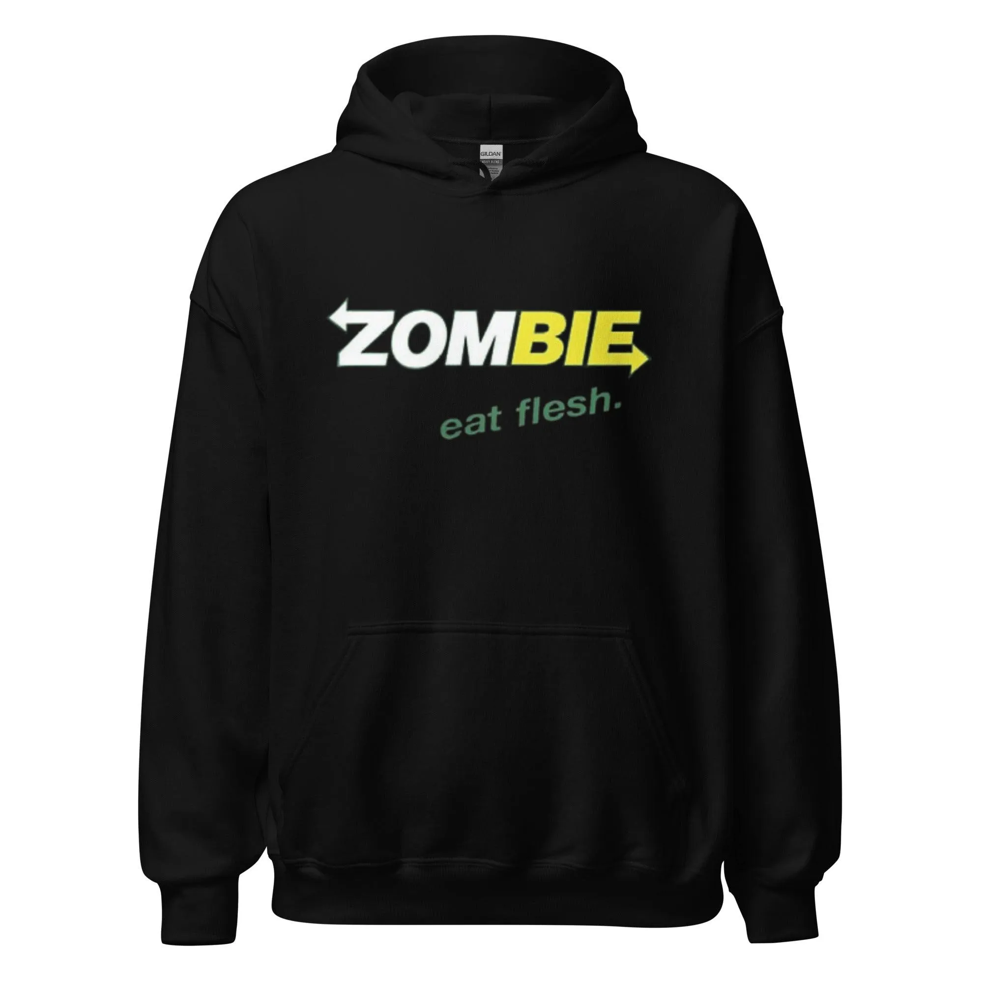 Funny Logo Hoodie Zombie Eat Flesh Midweight Belnded Cotton Unisex Pullover