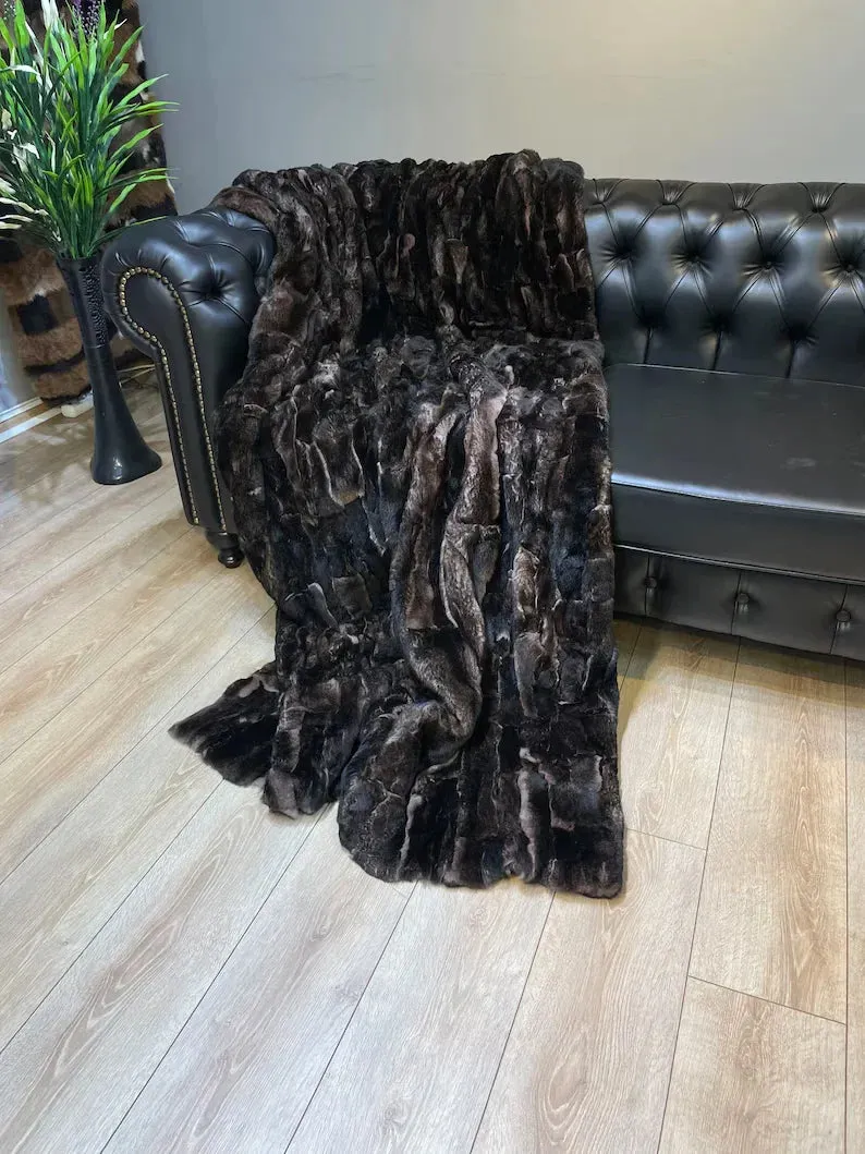 Genuine Rabbit Fur Blanket, Natural Handmade Personalized Fur Shawl Blanket