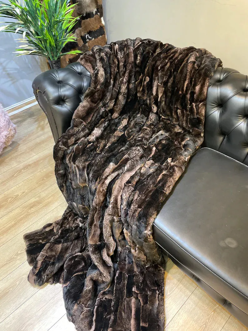 Genuine Rabbit Fur Blanket, Natural Handmade Personalized Fur Shawl Blanket